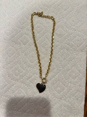 Gold Chain Necklace with Black Pavé Heart Pendant
